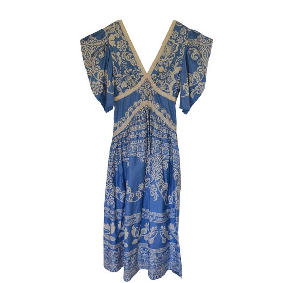 FARM RIO x Anthropologie V-Neck Puff Sleeve Dress Size M - Picture 3 of 8